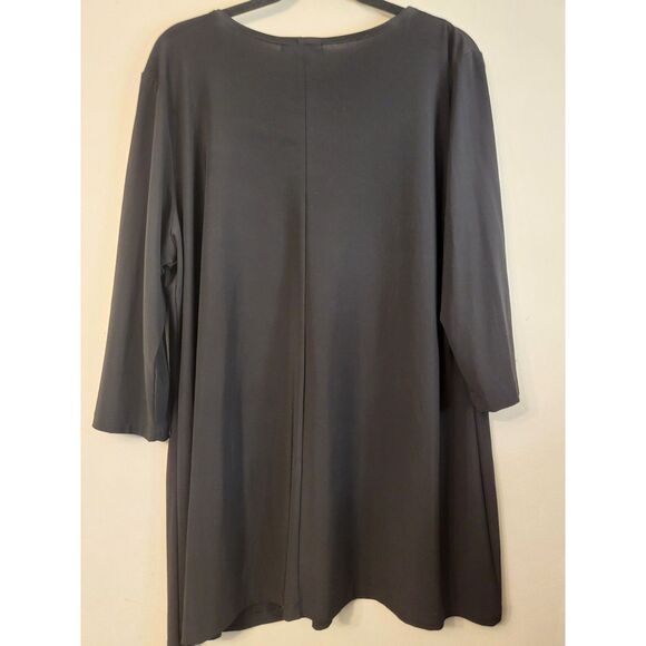NWOT Susan Lawrence Black Beaded V Neck 3/4 Sleeve Tunic Top Women Size 2x. - Picture 2 of 5